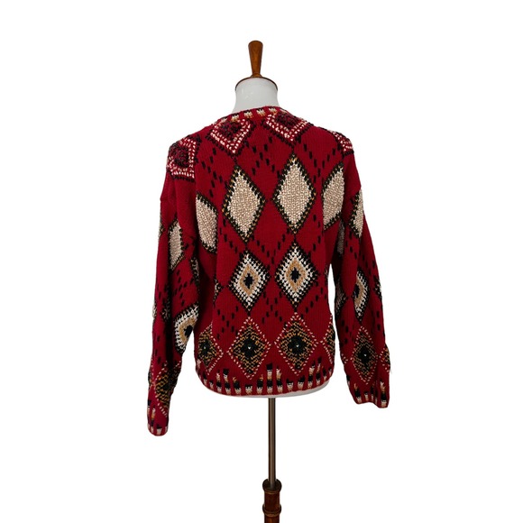 Vintage Northern Isles Hand Knitted Sweater Pullover Long Sleeve Red Large - Picture 3 of 7